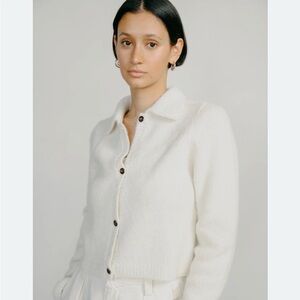 OZMA Cream Button-Up Collared Cardigan Sweater